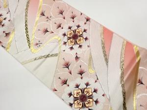 曲線に華紋・唐草模様織出し袋帯